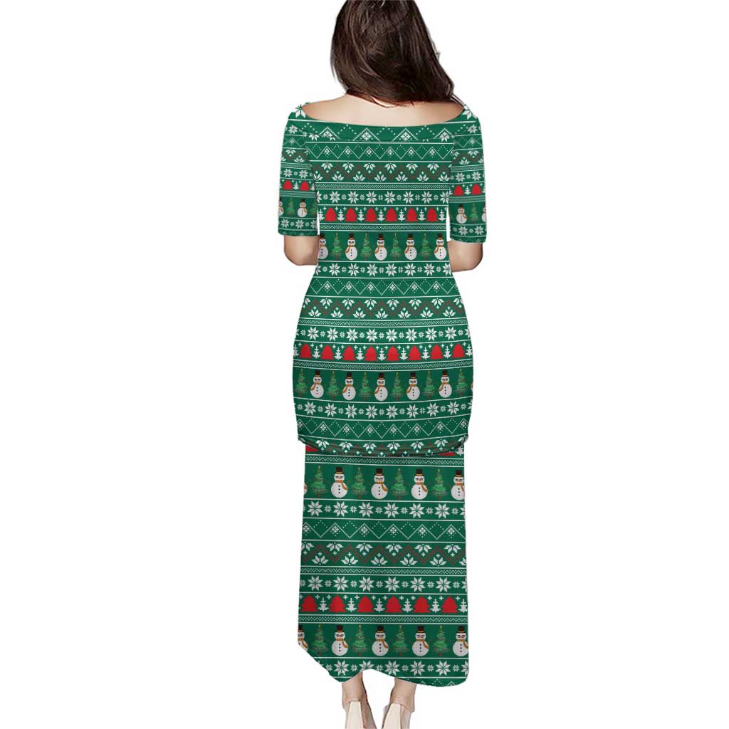 Bangladesh Christmas Puletasi with Santa Claus in Traditional Outfit Snowman and Tree Pattern - Wonder Print Shop