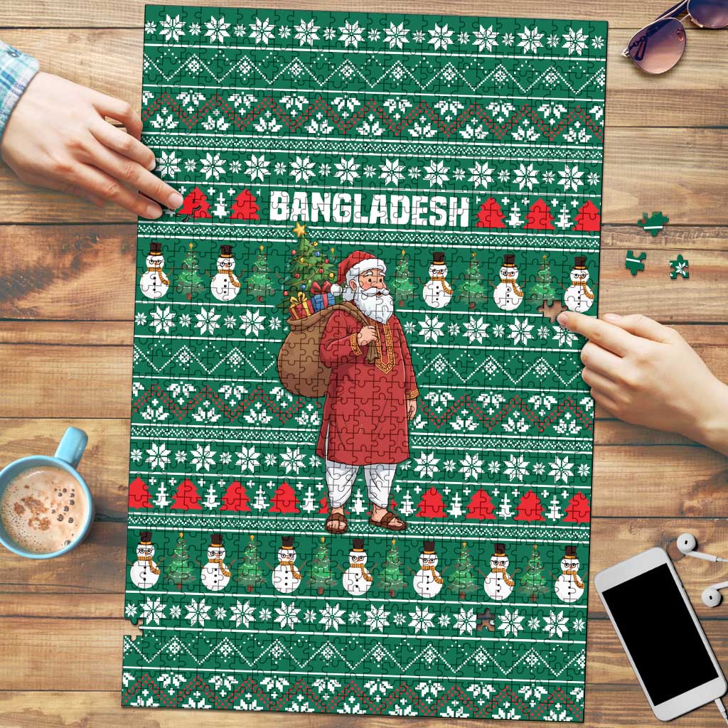 Bangladesh Christmas Puzzle with Santa Claus in Traditional Outfit Snowman and Tree Pattern - Wonder Print Shop