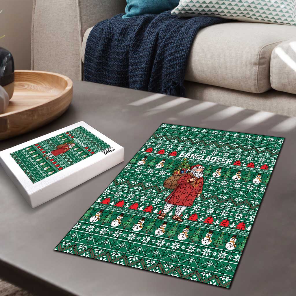 Bangladesh Christmas Puzzle with Santa Claus in Traditional Outfit Snowman and Tree Pattern - Wonder Print Shop