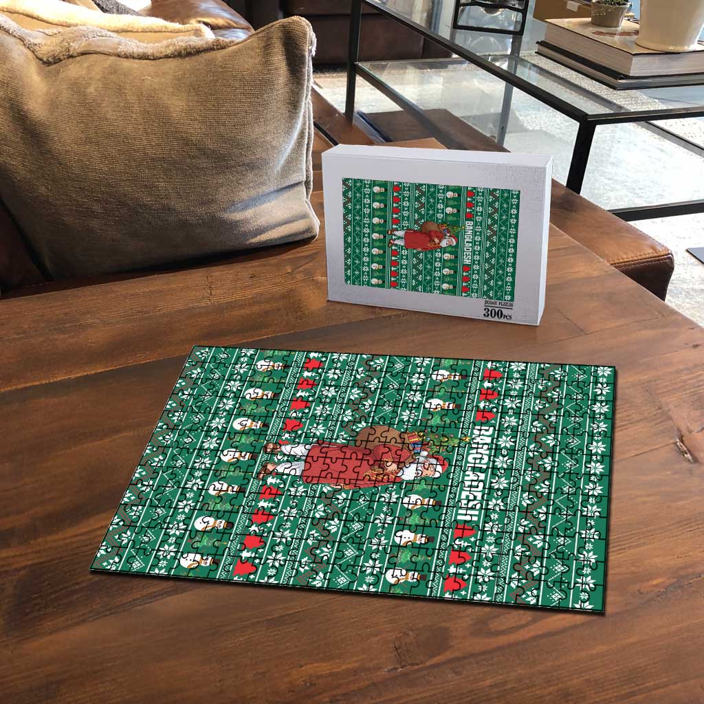 Bangladesh Christmas Puzzle with Santa Claus in Traditional Outfit Snowman and Tree Pattern - Wonder Print Shop