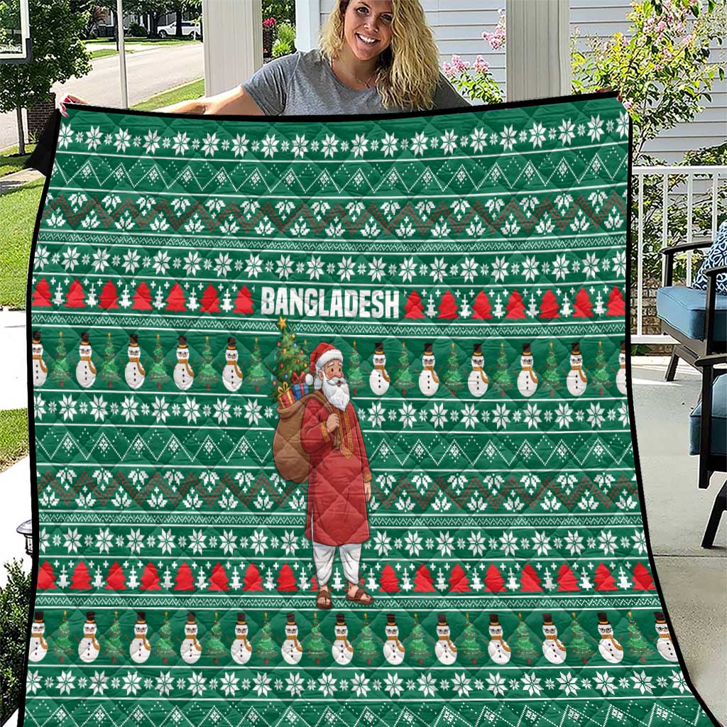 Bangladesh Christmas Quilt with Santa Claus in Traditional Outfit Snowman and Tree Pattern - Wonder Print Shop