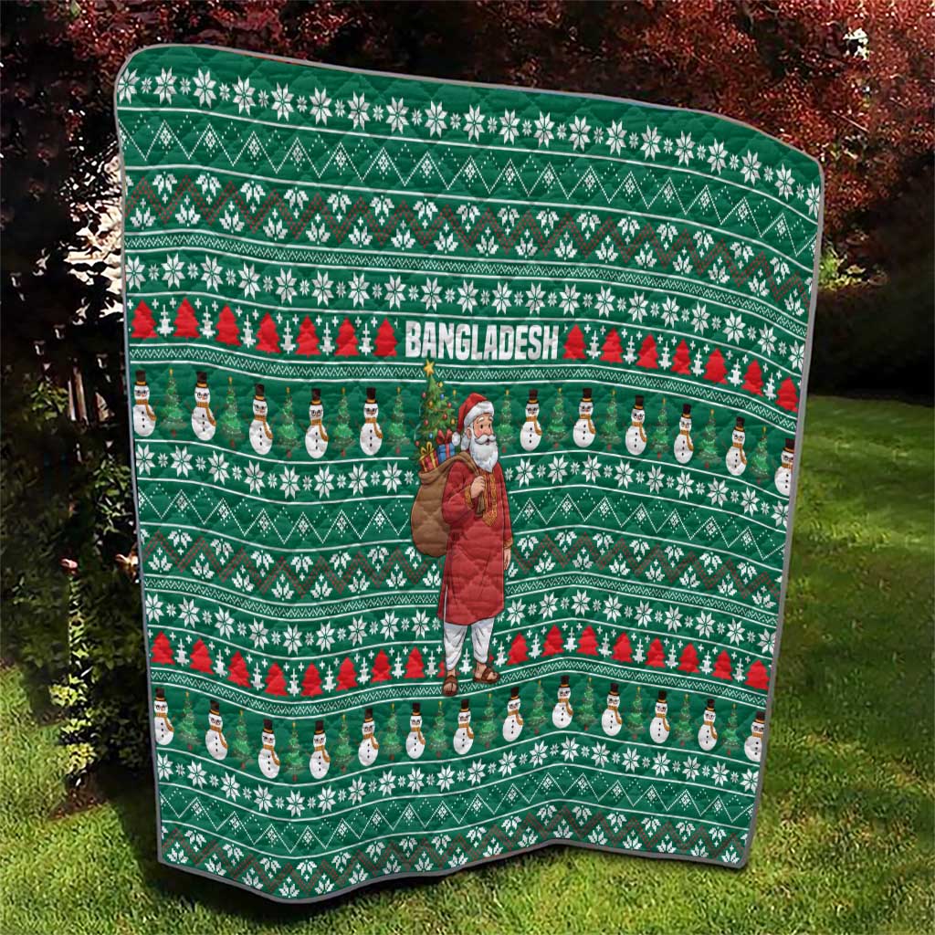 Bangladesh Christmas Quilt with Santa Claus in Traditional Outfit Snowman and Tree Pattern - Wonder Print Shop