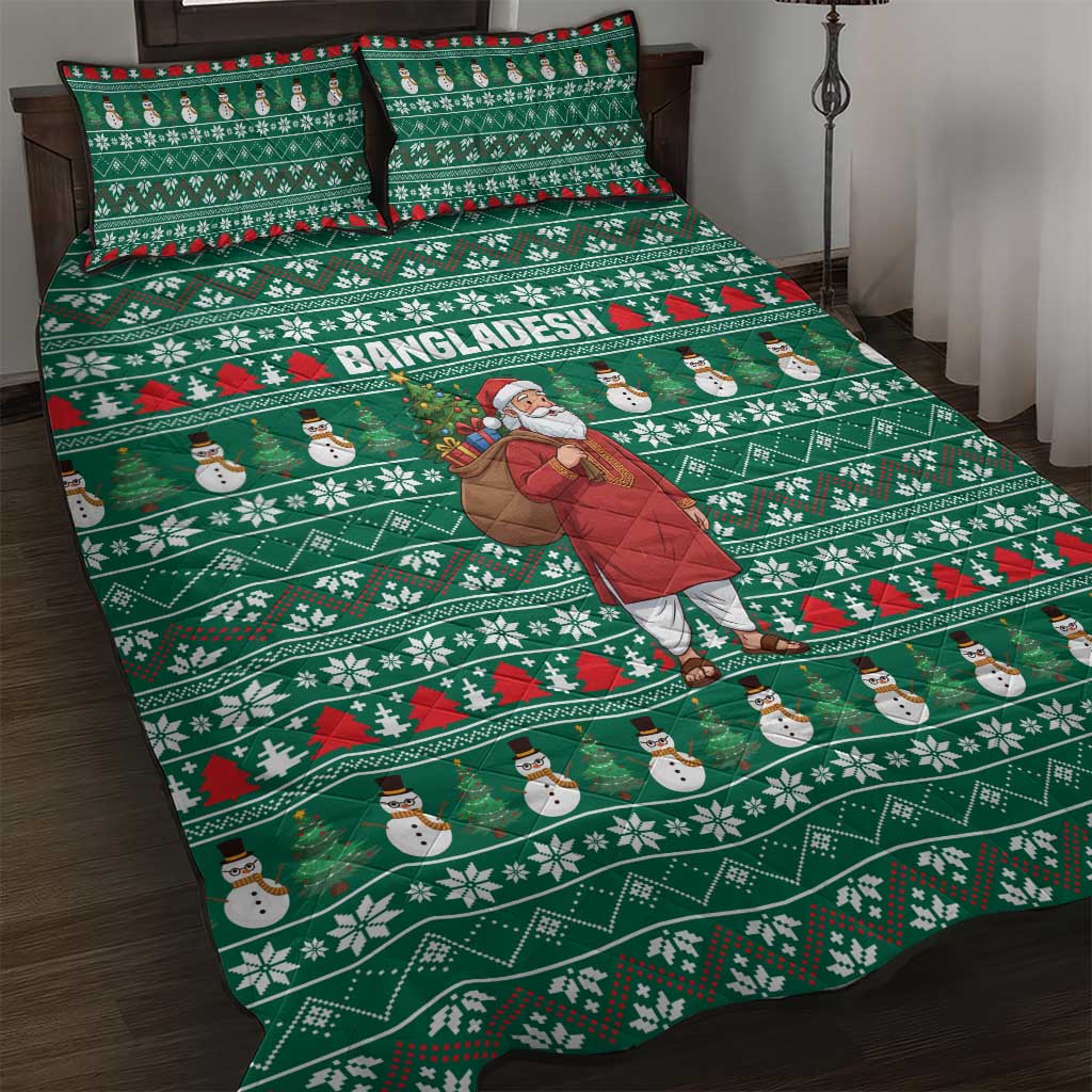Bangladesh Christmas Quilt Bed Set with Santa Claus in Traditional Outfit Snowman and Tree Pattern - Wonder Print Shop