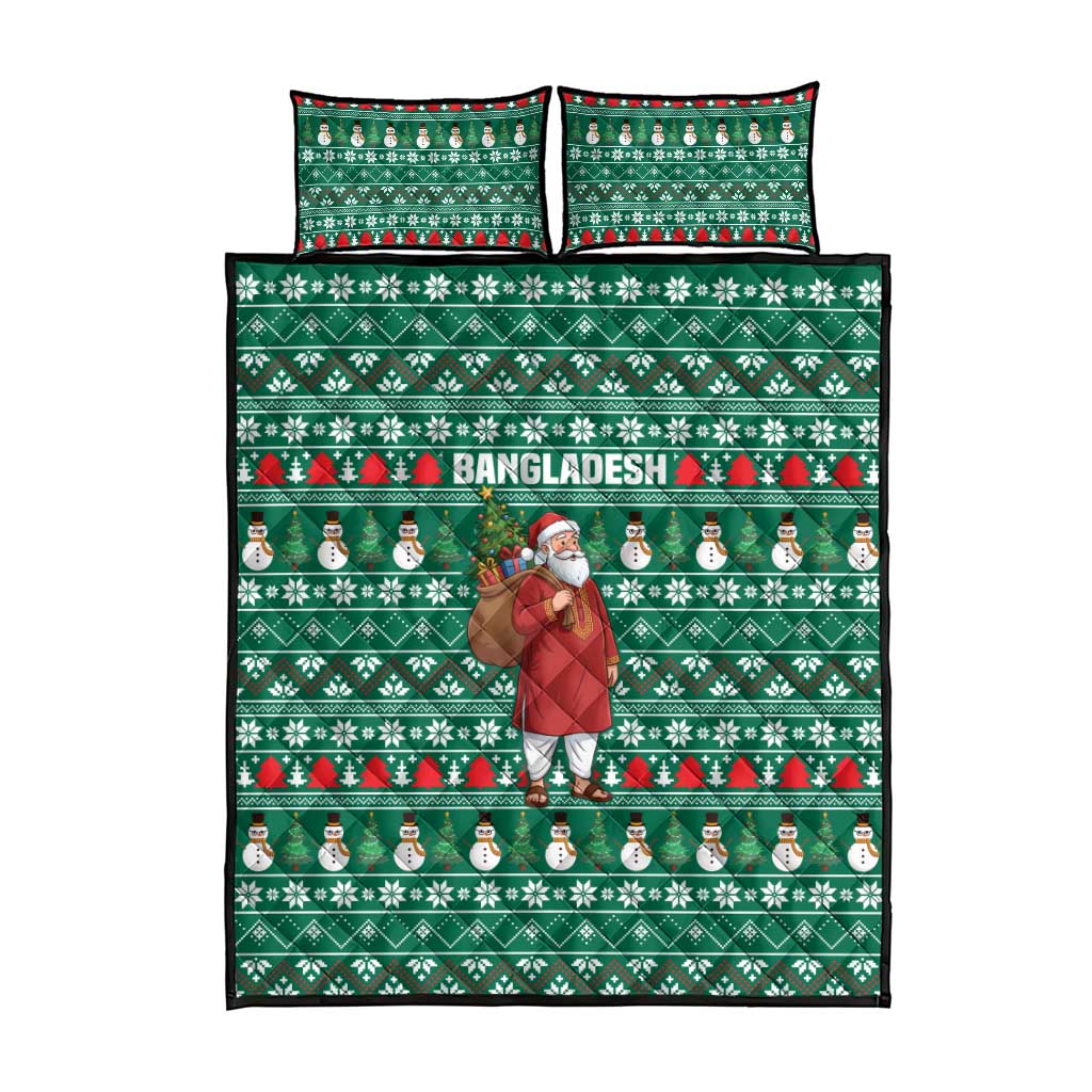 Bangladesh Christmas Quilt Bed Set with Santa Claus in Traditional Outfit Snowman and Tree Pattern - Wonder Print Shop