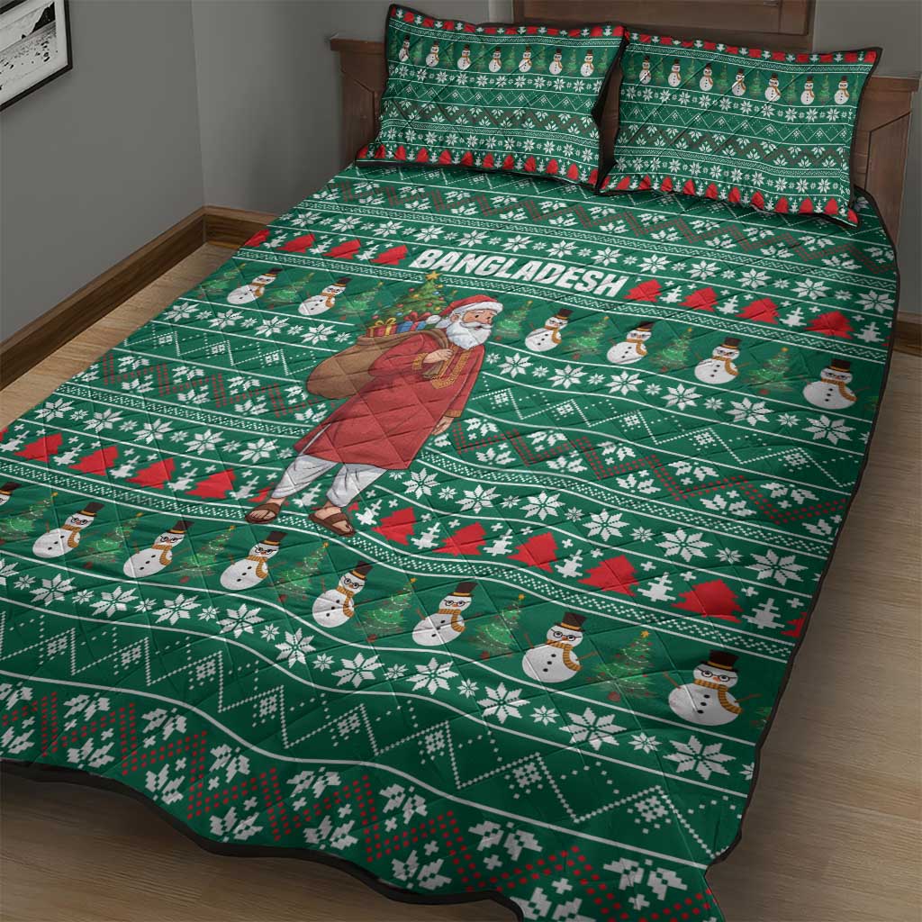 Bangladesh Christmas Quilt Bed Set with Santa Claus in Traditional Outfit Snowman and Tree Pattern - Wonder Print Shop