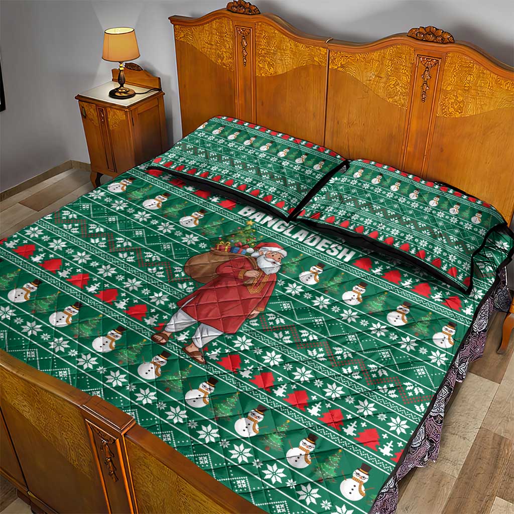 Bangladesh Christmas Quilt Bed Set with Santa Claus in Traditional Outfit Snowman and Tree Pattern - Wonder Print Shop