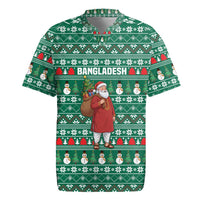 Bangladesh Christmas Rugby Jersey with Santa Claus in Traditional Outfit Snowman and Tree Pattern - Wonder Print Shop