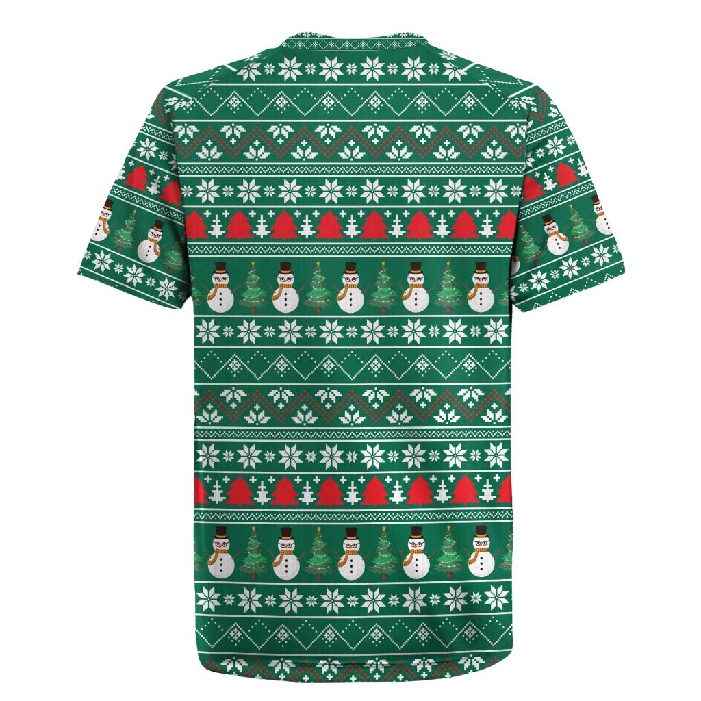 Bangladesh Christmas Rugby Jersey with Santa Claus in Traditional Outfit Snowman and Tree Pattern - Wonder Print Shop