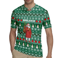 Bangladesh Christmas Rugby Jersey with Santa Claus in Traditional Outfit Snowman and Tree Pattern - Wonder Print Shop