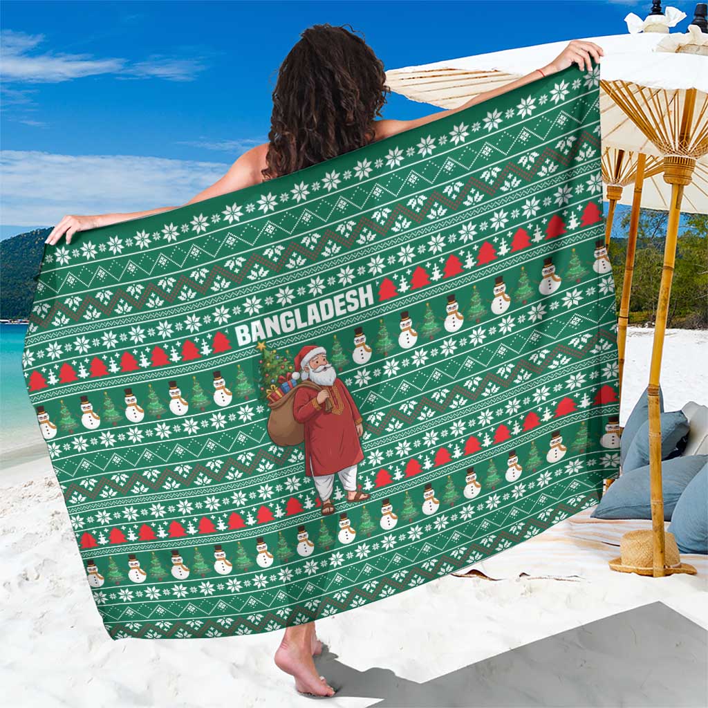 Bangladesh Christmas Sarong with Santa Claus in Traditional Outfit Snowman and Tree Pattern - Wonder Print Shop