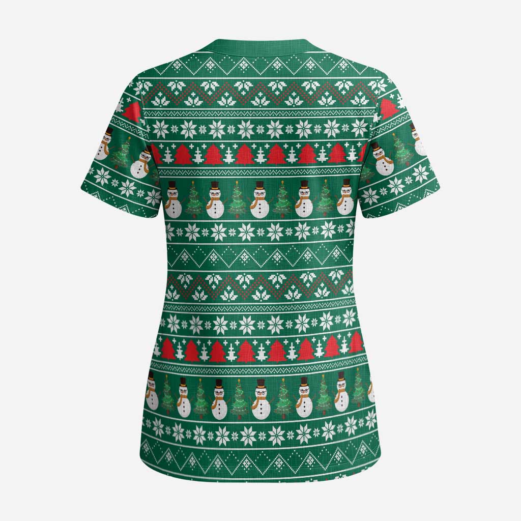Bangladesh Christmas Scrub Top with Santa Claus in Traditional Outfit Snowman and Tree Pattern - Wonder Print Shop