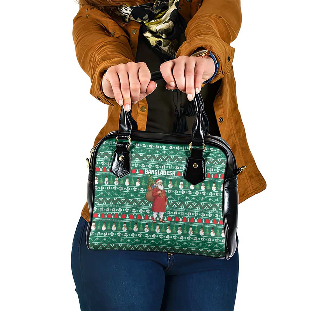 Bangladesh Christmas Shoulder Handbag with Santa Claus in Traditional Outfit Snowman and Tree Pattern - Wonder Print Shop