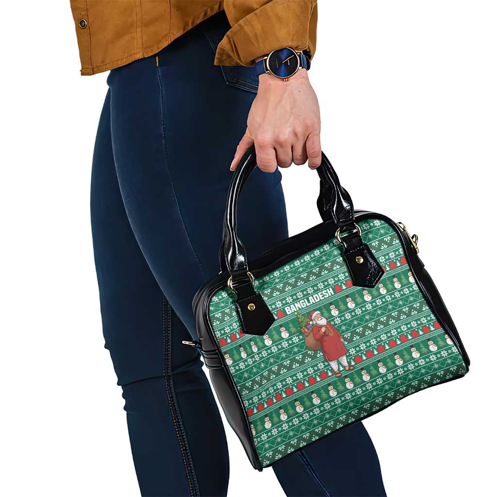 Bangladesh Christmas Shoulder Handbag with Santa Claus in Traditional Outfit Snowman and Tree Pattern - Wonder Print Shop