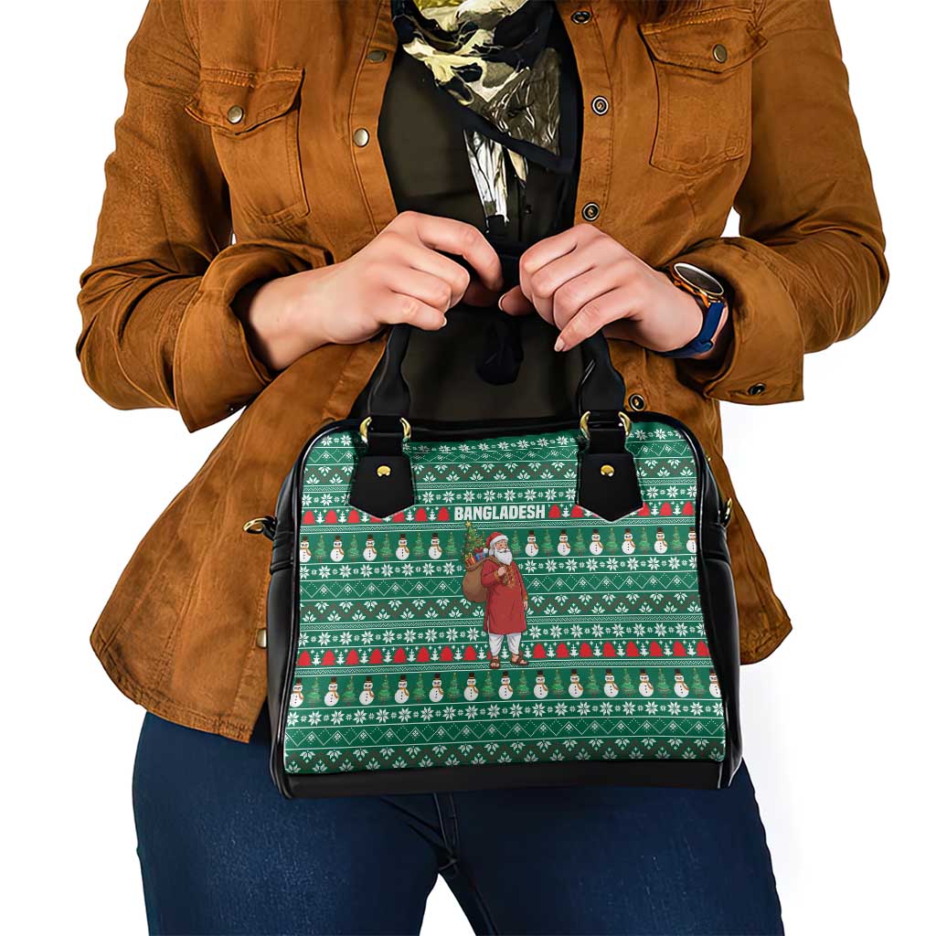 Bangladesh Christmas Shoulder Handbag with Santa Claus in Traditional Outfit Snowman and Tree Pattern - Wonder Print Shop