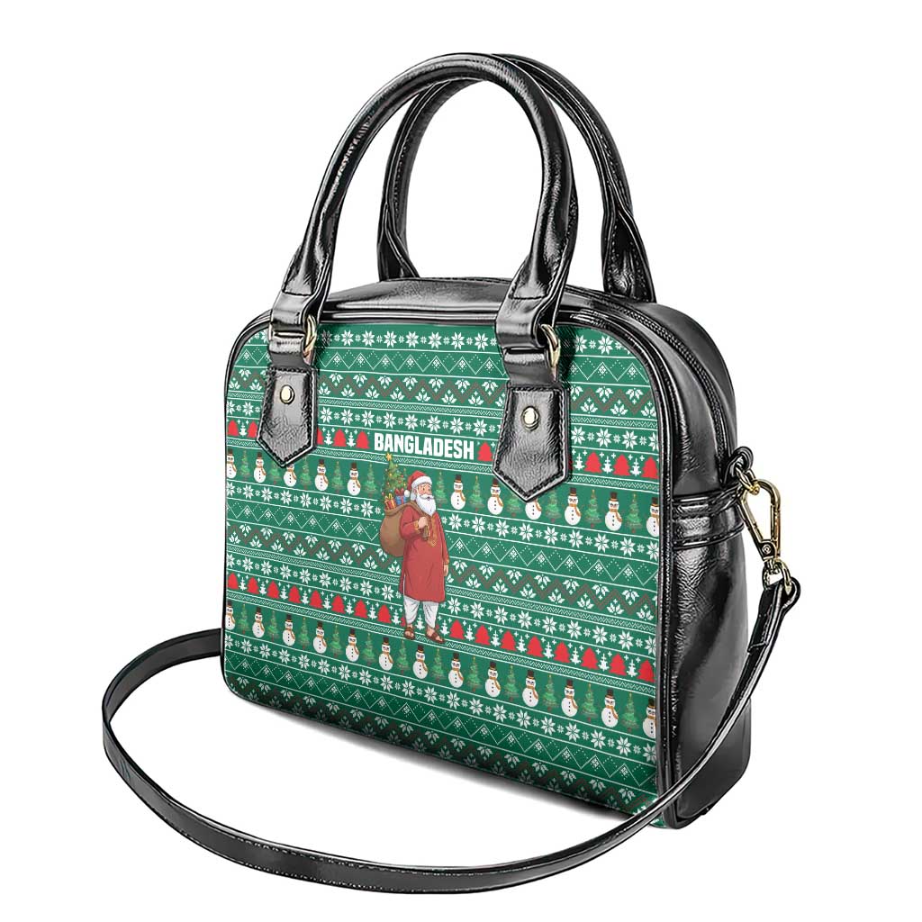 Bangladesh Christmas Shoulder Handbag with Santa Claus in Traditional Outfit Snowman and Tree Pattern - Wonder Print Shop