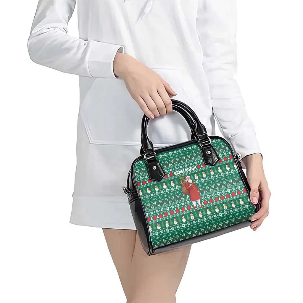 Bangladesh Christmas Shoulder Handbag with Santa Claus in Traditional Outfit Snowman and Tree Pattern - Wonder Print Shop