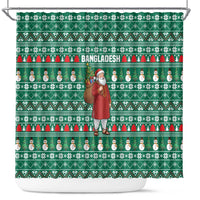 Bangladesh Christmas Shower Curtain with Santa Claus in Traditional Outfit Snowman and Tree Pattern - Wonder Print Shop