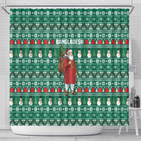Bangladesh Christmas Shower Curtain with Santa Claus in Traditional Outfit Snowman and Tree Pattern - Wonder Print Shop