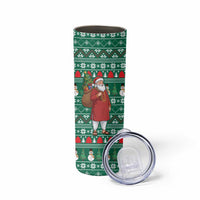 Bangladesh Christmas Skinny Tumbler with Santa Claus in Traditional Outfit Snowman and Tree Pattern - Wonder Print Shop