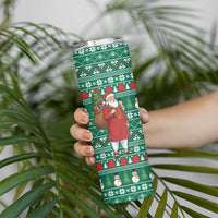 Bangladesh Christmas Skinny Tumbler with Santa Claus in Traditional Outfit Snowman and Tree Pattern - Wonder Print Shop