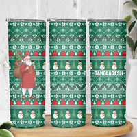 Bangladesh Christmas Skinny Tumbler with Santa Claus in Traditional Outfit Snowman and Tree Pattern - Wonder Print Shop