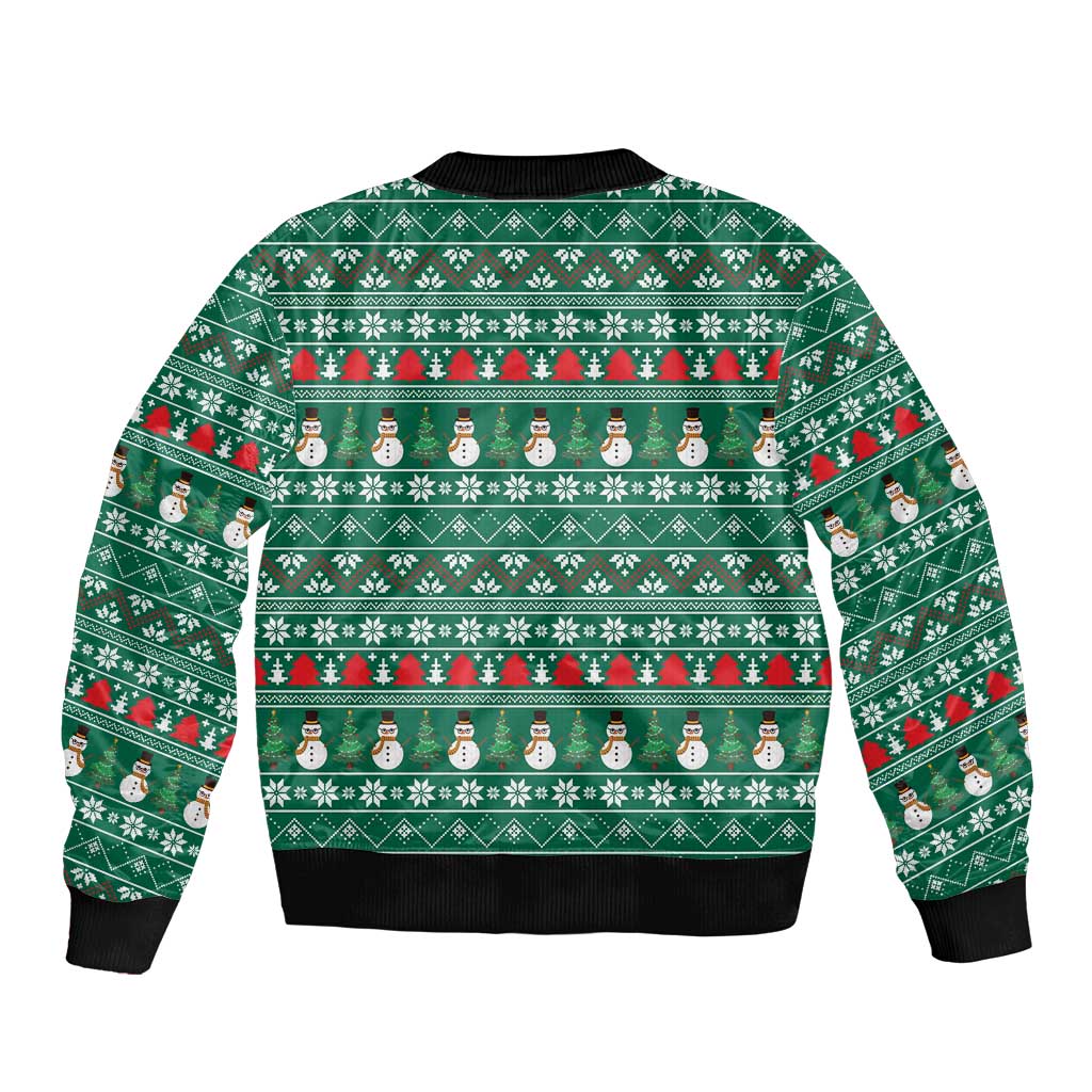 Bangladesh Christmas Sleeve Zip Bomber Jacket with Santa Claus in Traditional Outfit Snowman and Tree Pattern - Wonder Print Shop