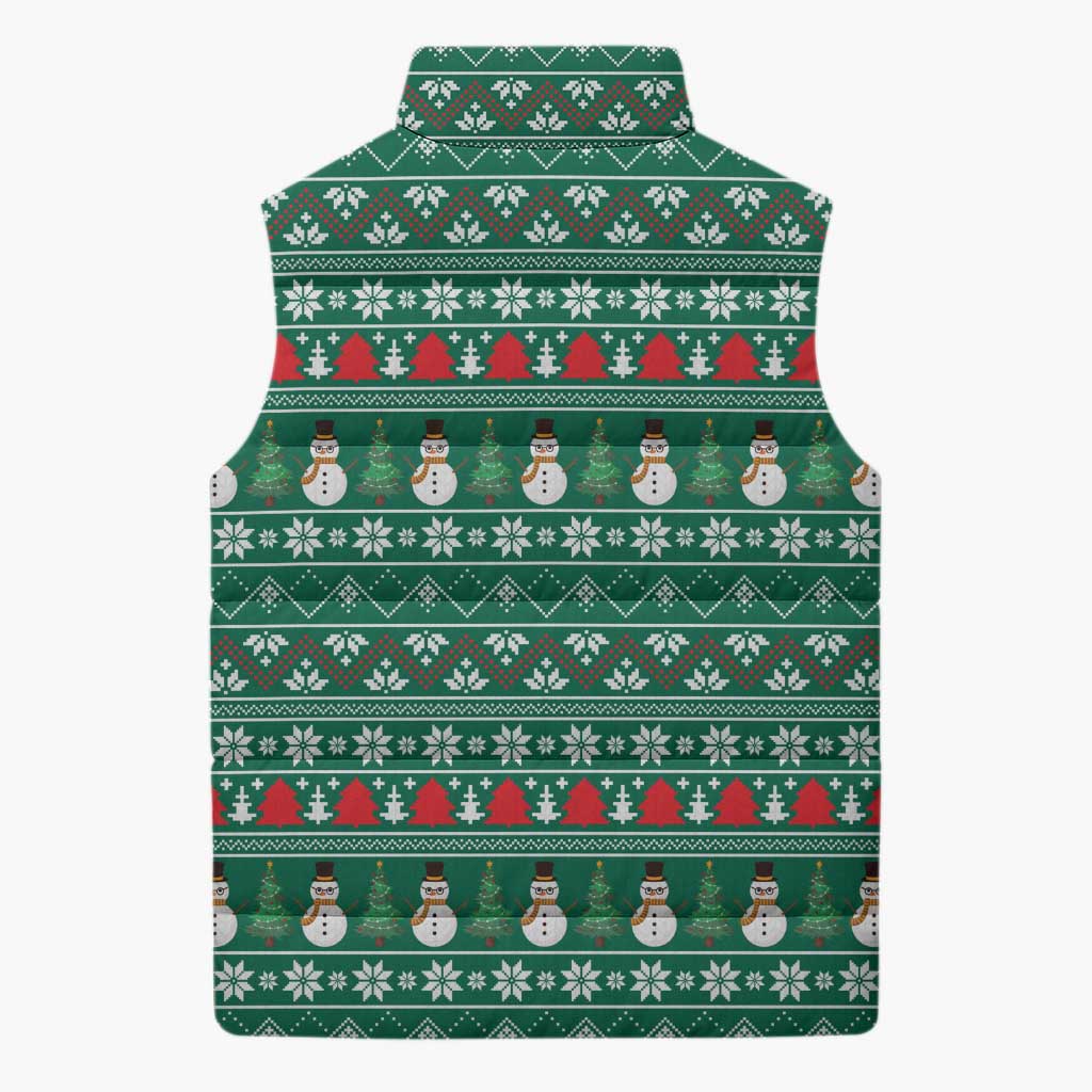 Bangladesh Christmas Sleeveless Puffer Jacket with Santa Claus in Traditional Outfit Snowman and Tree Pattern - Wonder Print Shop