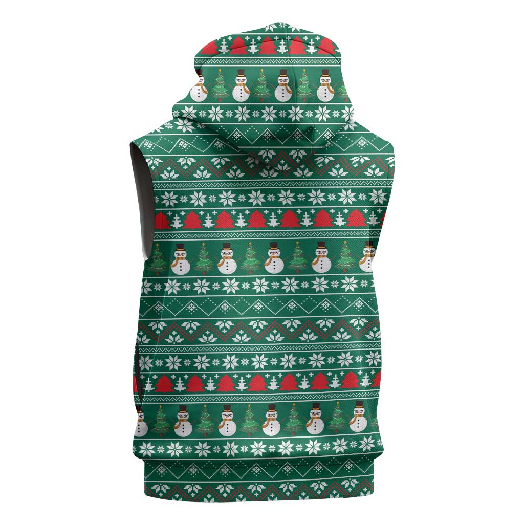 Bangladesh Christmas Sleeveless Zip Hoodie with Santa Claus in Traditional Outfit Snowman and Tree Pattern - Wonder Print Shop