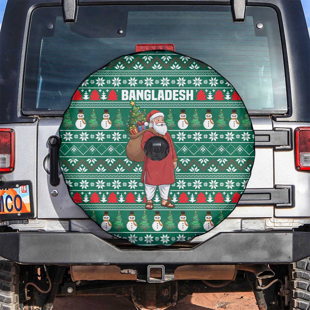 Bangladesh Christmas Spare Tire Cover with Santa Claus in Traditional Outfit Snowman and Tree Pattern - Wonder Print Shop