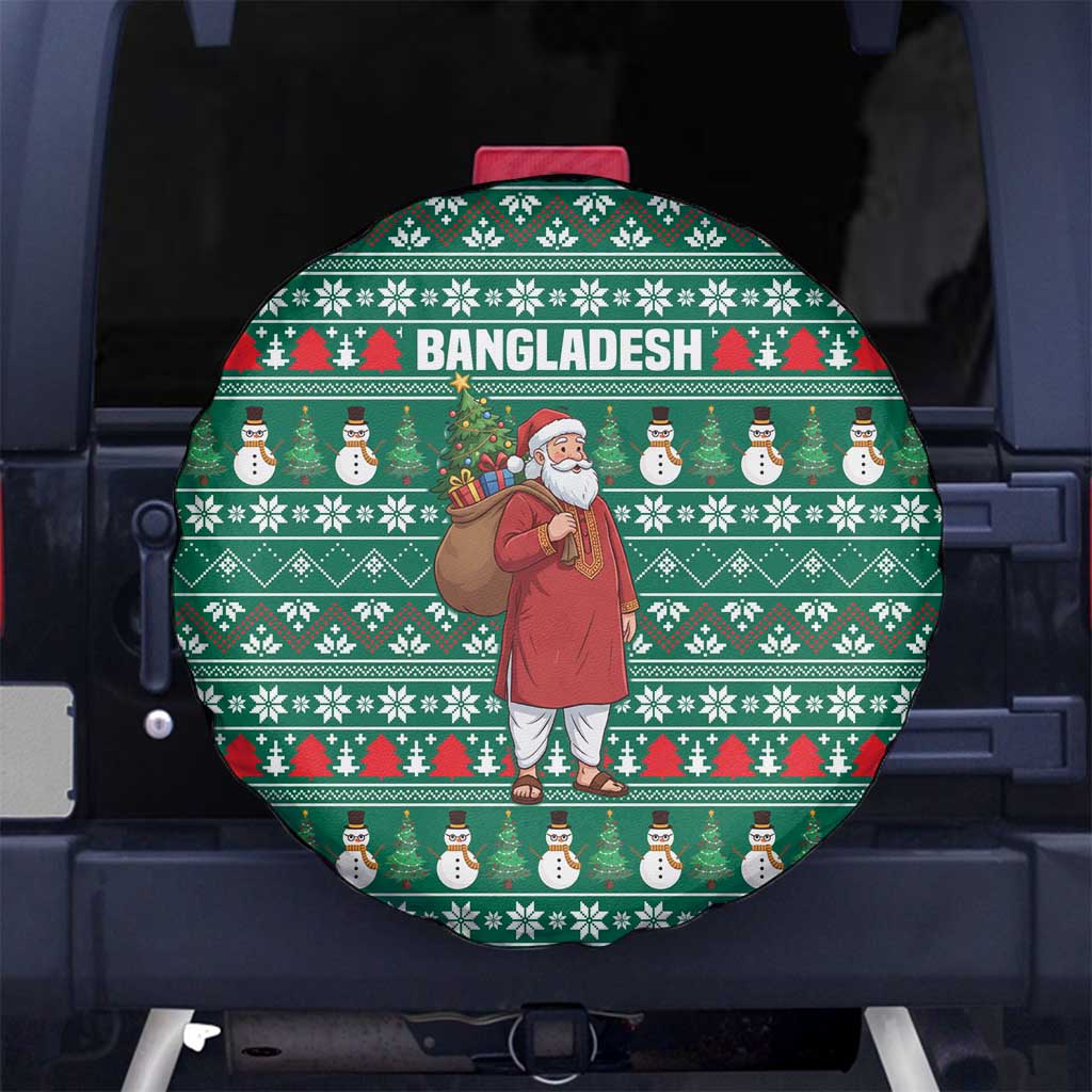 Bangladesh Christmas Spare Tire Cover with Santa Claus in Traditional Outfit Snowman and Tree Pattern - Wonder Print Shop