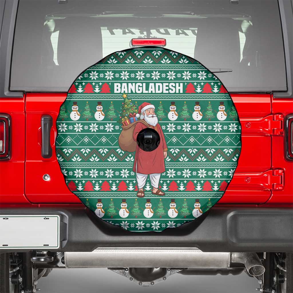 Bangladesh Christmas Spare Tire Cover with Santa Claus in Traditional Outfit Snowman and Tree Pattern - Wonder Print Shop