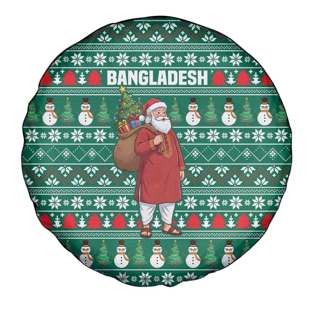 Bangladesh Christmas Spare Tire Cover with Santa Claus in Traditional Outfit Snowman and Tree Pattern - Wonder Print Shop