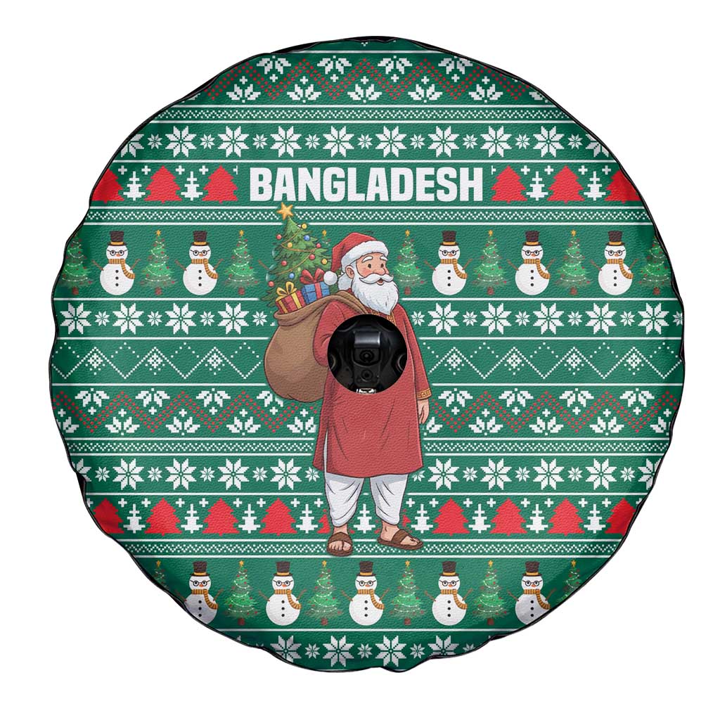 Bangladesh Christmas Spare Tire Cover with Santa Claus in Traditional Outfit Snowman and Tree Pattern - Wonder Print Shop