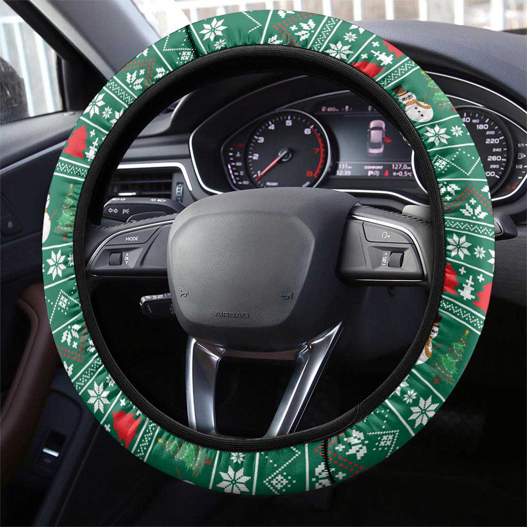 Bangladesh Christmas Steering Wheel Cover with Santa Claus in Traditional Outfit Snowman and Tree Pattern - Wonder Print Shop