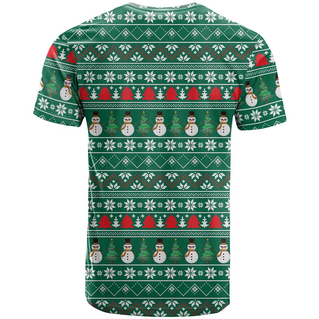 Bangladesh Christmas T Shirt with Santa Claus in Traditional Outfit Snowman and Tree Pattern - Wonder Print Shop