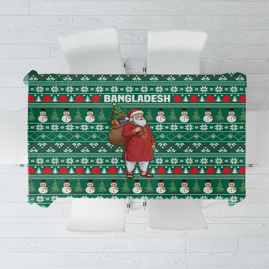Bangladesh Christmas Tablecloth with Santa Claus in Traditional Outfit Snowman and Tree Pattern - Wonder Print Shop