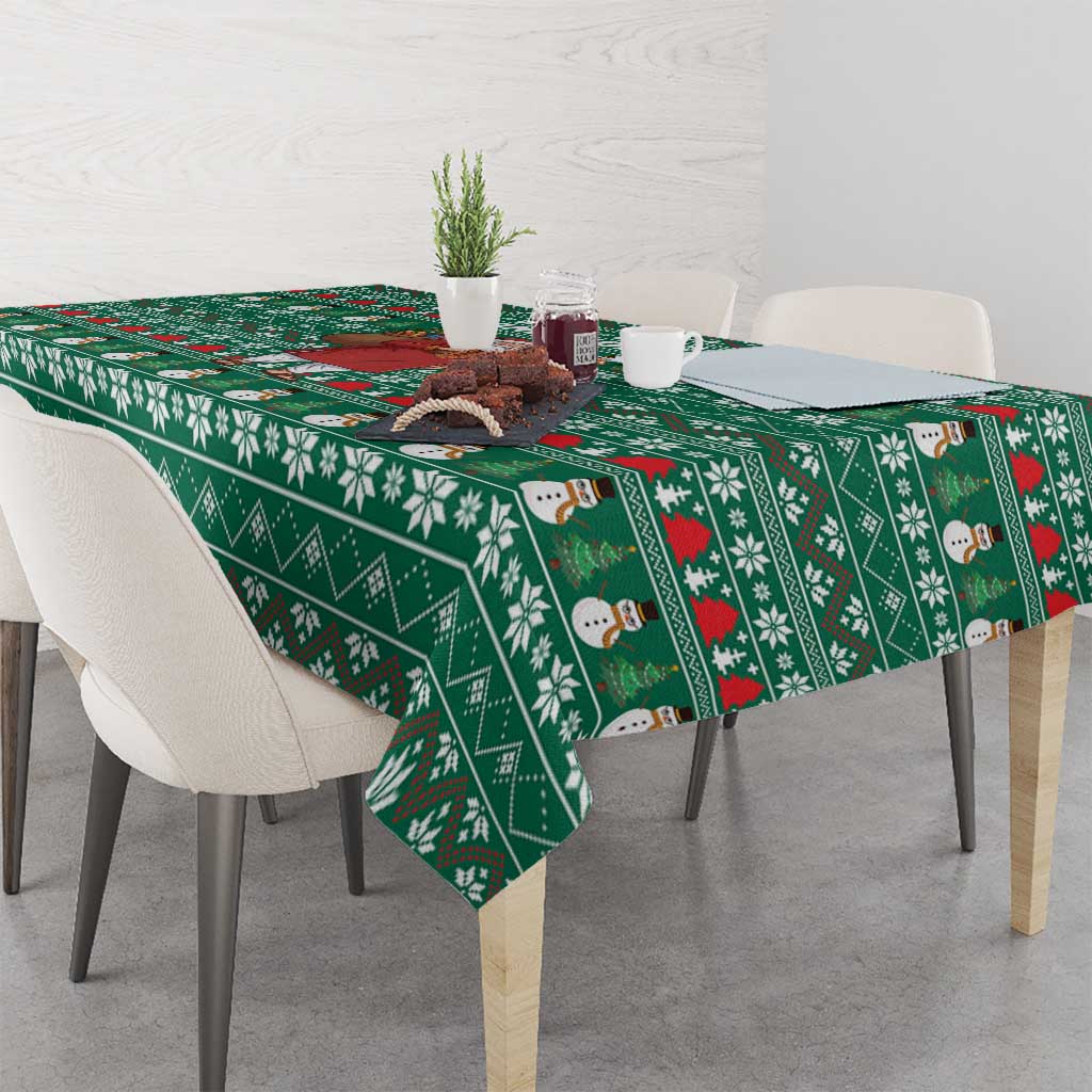 Bangladesh Christmas Tablecloth with Santa Claus in Traditional Outfit Snowman and Tree Pattern - Wonder Print Shop