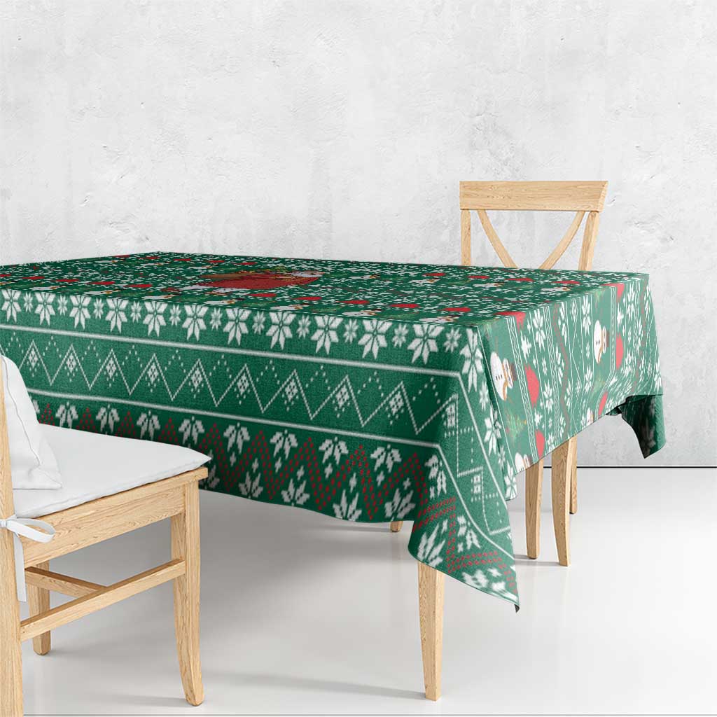 Bangladesh Christmas Tablecloth with Santa Claus in Traditional Outfit Snowman and Tree Pattern - Wonder Print Shop