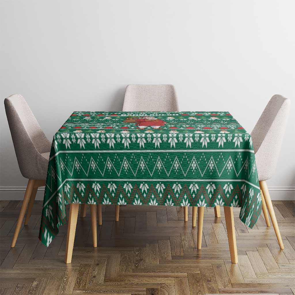 Bangladesh Christmas Tablecloth with Santa Claus in Traditional Outfit Snowman and Tree Pattern - Wonder Print Shop