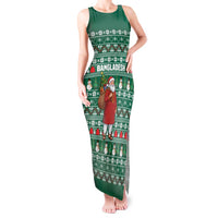 Bangladesh Christmas Tank Maxi Dress with Santa Claus in Traditional Outfit Snowman and Tree Pattern - Wonder Print Shop