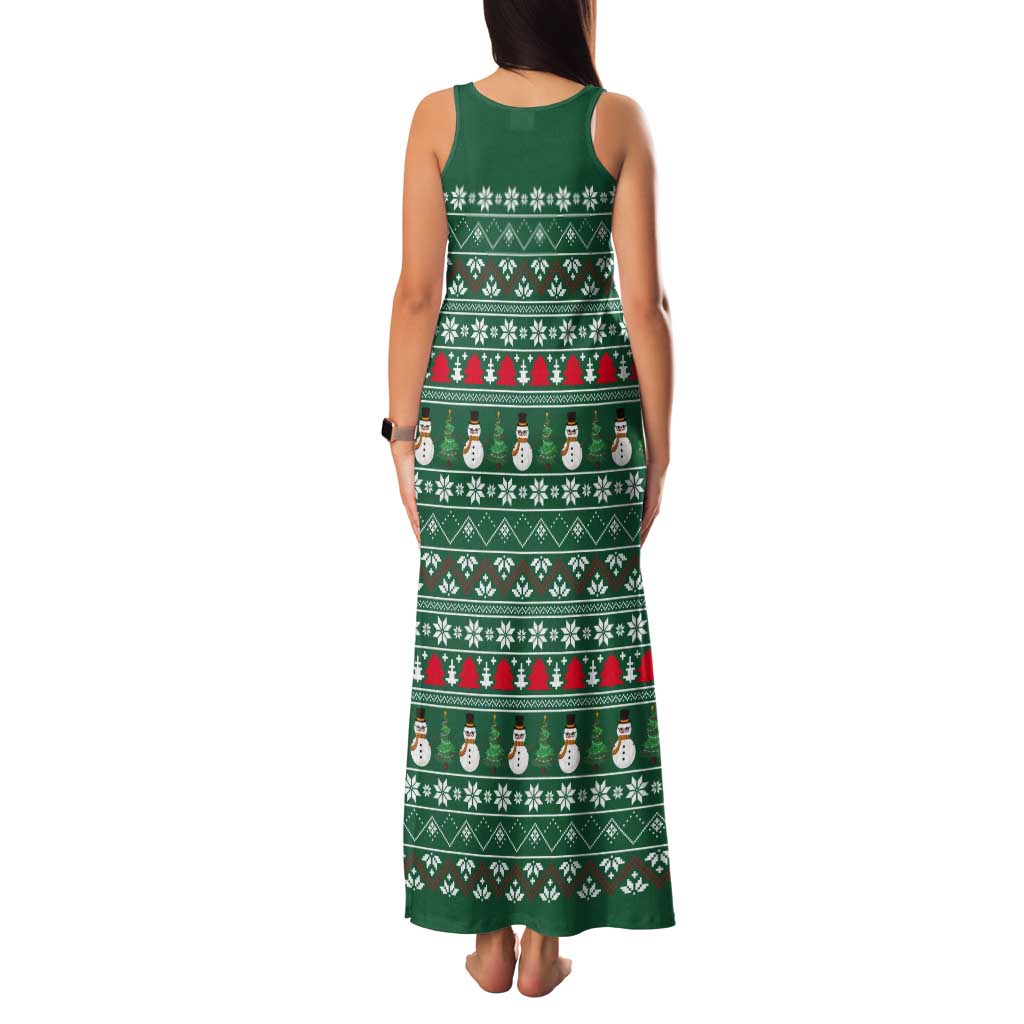 Bangladesh Christmas Tank Maxi Dress with Santa Claus in Traditional Outfit Snowman and Tree Pattern - Wonder Print Shop