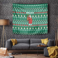 Bangladesh Christmas Tapestry with Santa Claus in Traditional Outfit Snowman and Tree Pattern - Wonder Print Shop