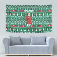 Bangladesh Christmas Tapestry with Santa Claus in Traditional Outfit Snowman and Tree Pattern - Wonder Print Shop