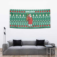 Bangladesh Christmas Tapestry with Santa Claus in Traditional Outfit Snowman and Tree Pattern - Wonder Print Shop