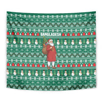 Bangladesh Christmas Tapestry with Santa Claus in Traditional Outfit Snowman and Tree Pattern - Wonder Print Shop