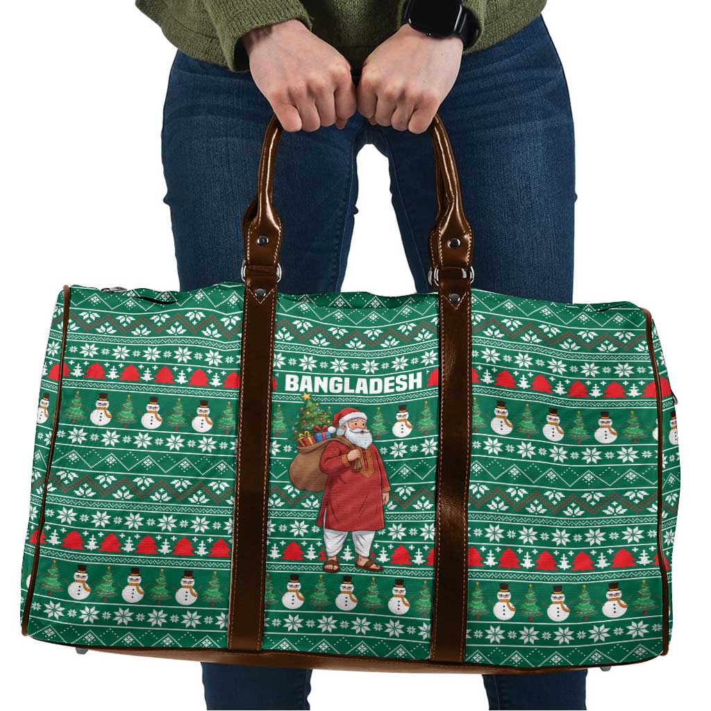 Bangladesh Christmas Travel Bag with Santa Claus in Traditional Outfit Snowman and Tree Pattern - Wonder Print Shop
