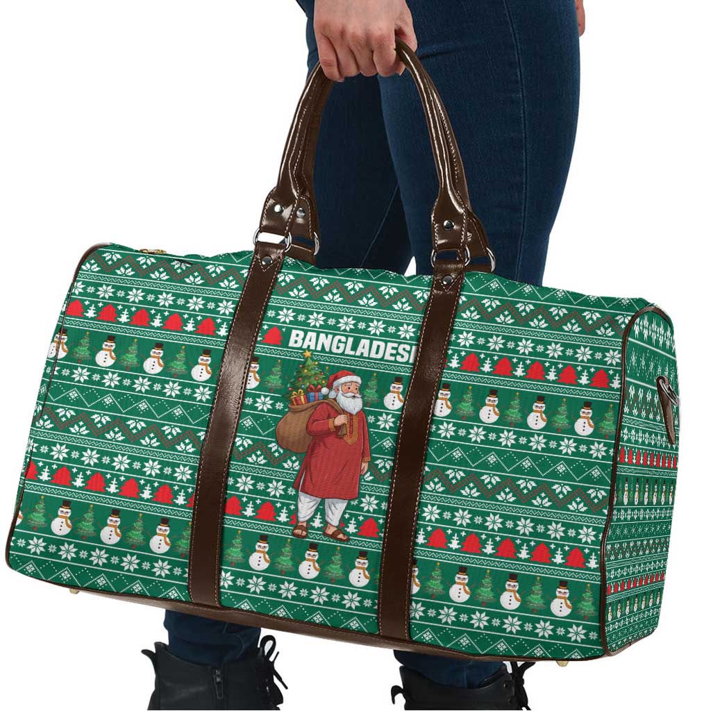 Bangladesh Christmas Travel Bag with Santa Claus in Traditional Outfit Snowman and Tree Pattern - Wonder Print Shop