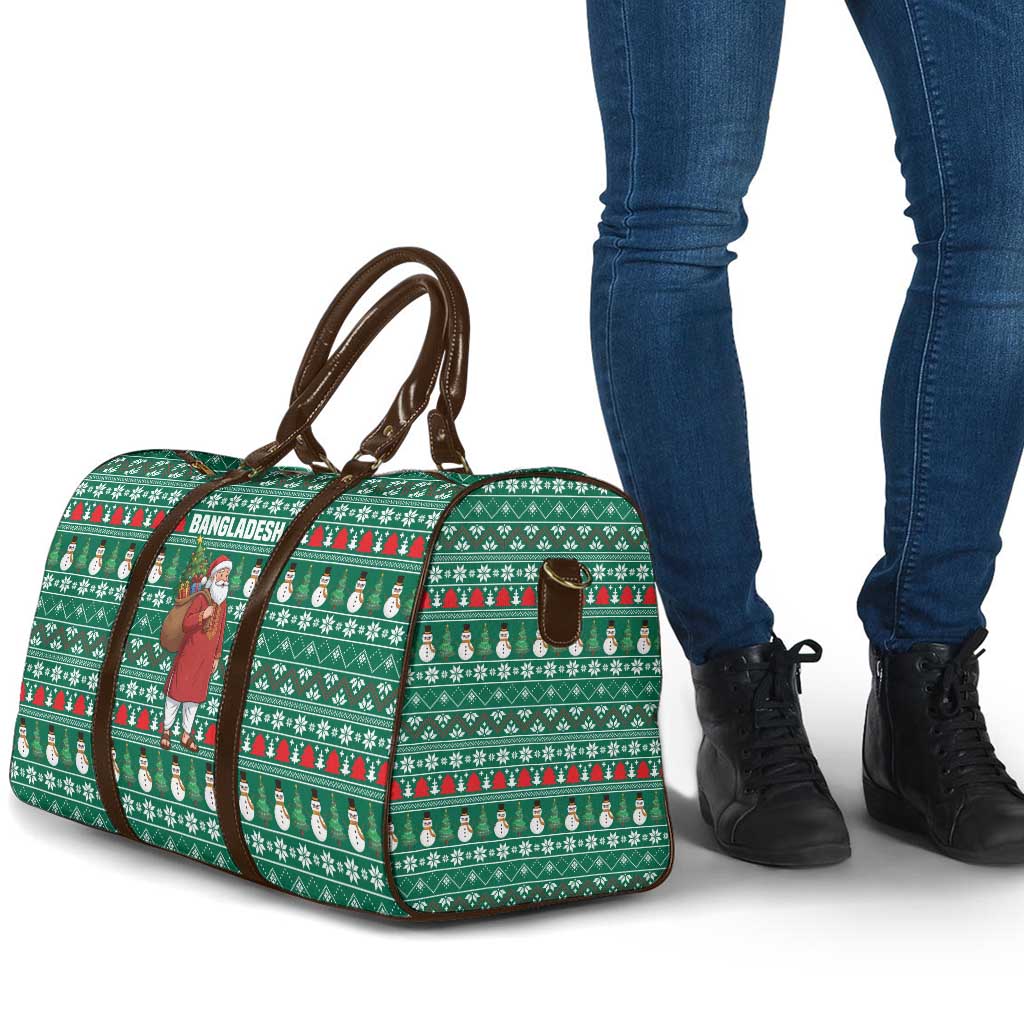 Bangladesh Christmas Travel Bag with Santa Claus in Traditional Outfit Snowman and Tree Pattern - Wonder Print Shop
