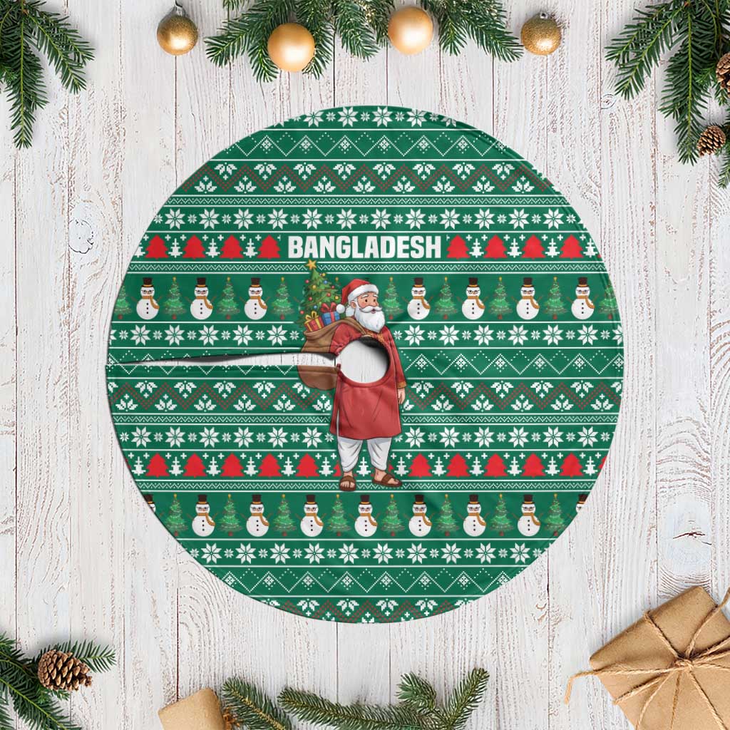Bangladesh Christmas Tree Skirt with Santa Claus in Traditional Outfit Snowman and Tree Pattern - Wonder Print Shop