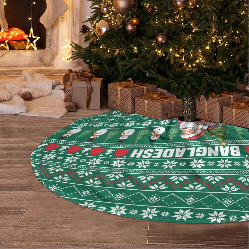 Bangladesh Christmas Tree Skirt with Santa Claus in Traditional Outfit Snowman and Tree Pattern - Wonder Print Shop